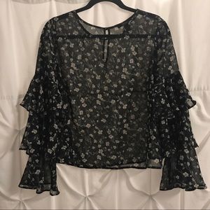 Sheer Floral Tiered Long Sleeve